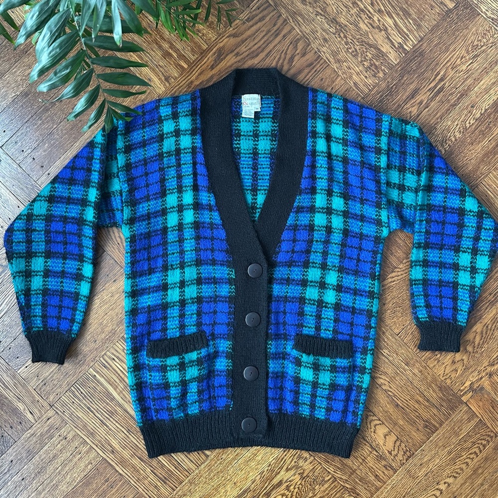 Vintage 1980s Wool Plaid Cardigan